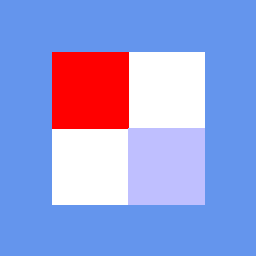 All four quadrants of the quad are drawn: red top-left, dark grey top-right, white bottom-left, dark blue bottom-right, on cornflower blue.