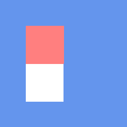 Two stacked squares on cornflower blue: dark red above light grey. The remaining squares of the scene are discarded.