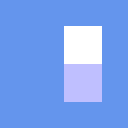 Only the right half of the quad is drawn: a dark grey block above a dark blue block. The red and white left half has been discarded.