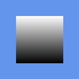 A square on a cornflower-blue background shading smoothly from white along its top edge to black along its bottom edge.