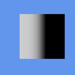 A skinned quad shading smoothly from white on the left to black on the right, on cornflower blue.