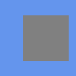 A flatly shaded mid-grey square on cornflower blue, shifted noticeably to the right compared with the one-bone case.