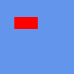 A small solid red rectangle drawn in the upper-left area of a cornflower-blue frame.