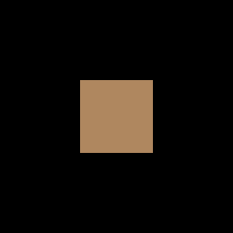 A brown square on a black background, the topmost sprite after back-to-front depth sorting.