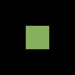 An olive-green square on a black background: with Deferred sorting the last sprite submitted is painted last and covers the others.